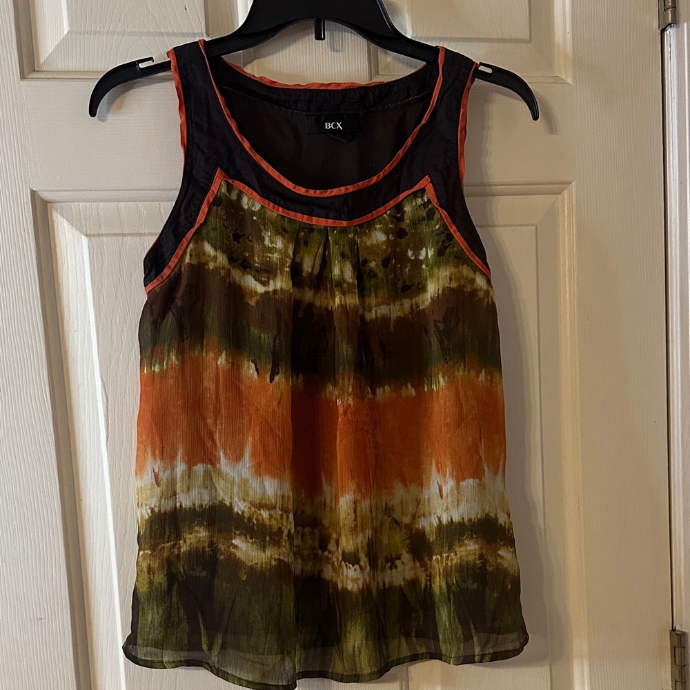 BCX Women's Orange and Brown Tie-Dye Tank Top